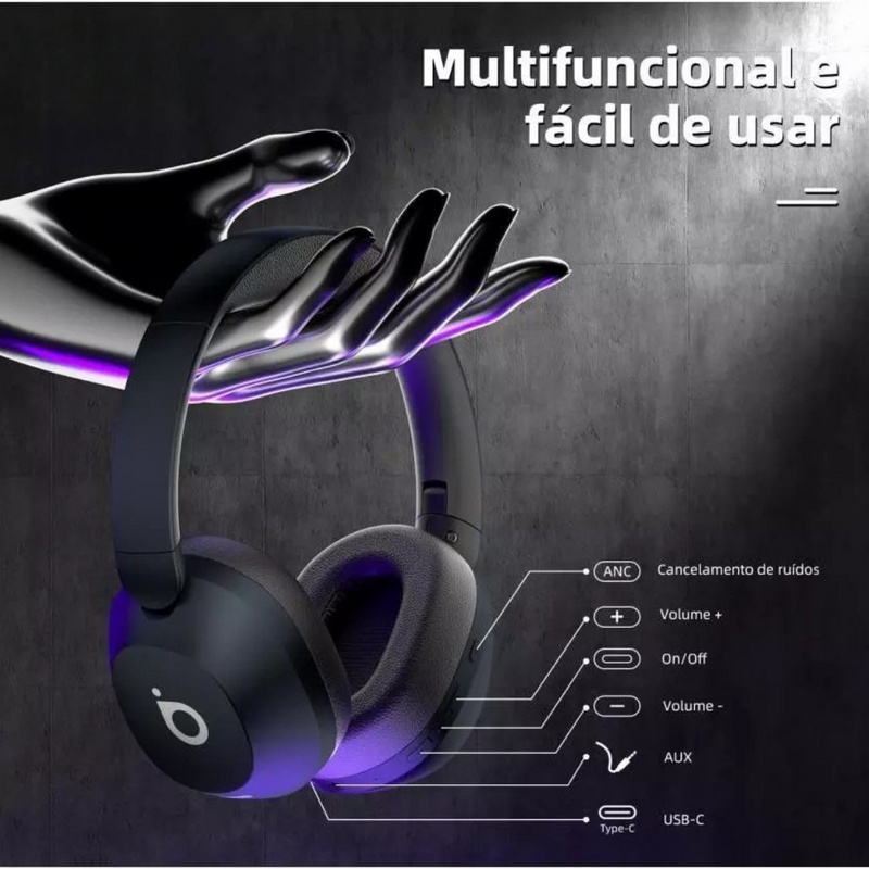Fone Bluetooth Sem Fio com Microfone e Cancelamento Ativo de Ruído