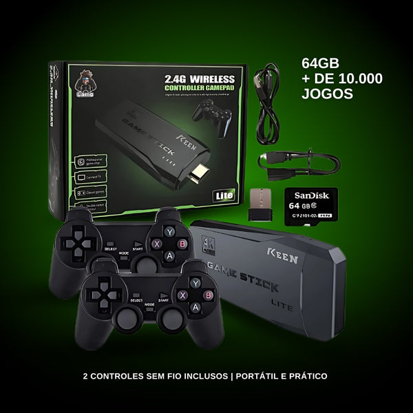 Videogame Retrô 4K 64GB + 2 Controles Sem Fio
