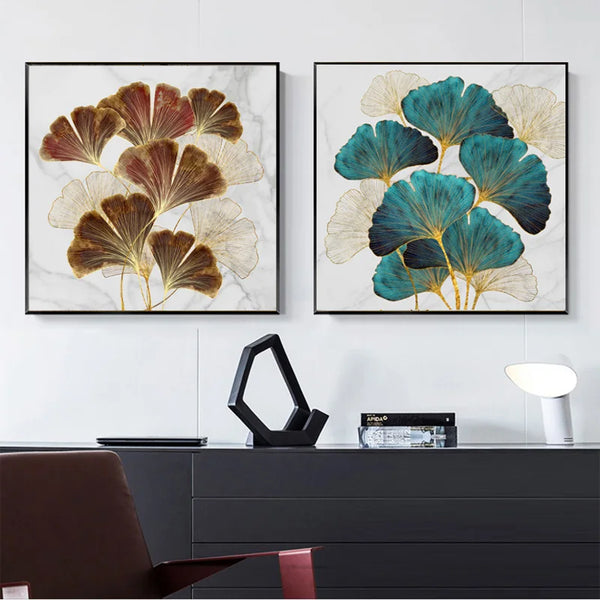 Pintura em Canvas de Folhas de Ginkgo Coloridas no Estilo Nórdico Moderno, Pôsteres e Impressões de Luxo, Imagens de Parede para Decoração de Interiores, Quadro.