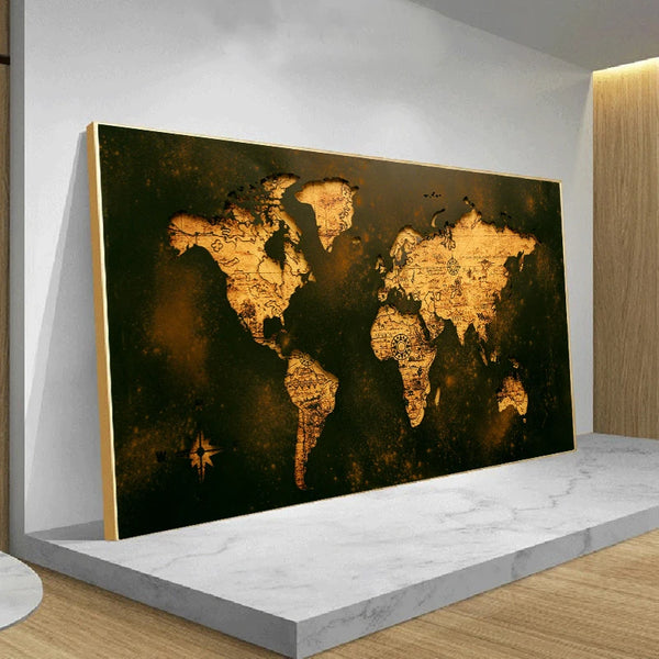 Pintura de Mapa-Múndi Vintage em Tela