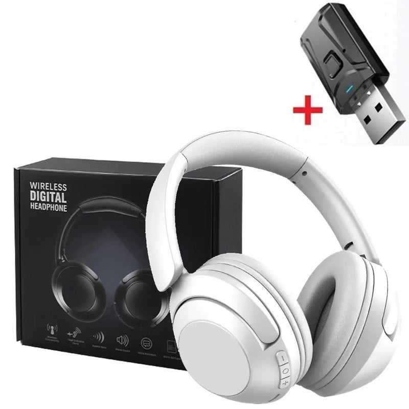 Fones de Ouvido Sem Fio 15h Bluetooth 5.3, com Almofadas Grandes e Adaptador USB para TV e PC.