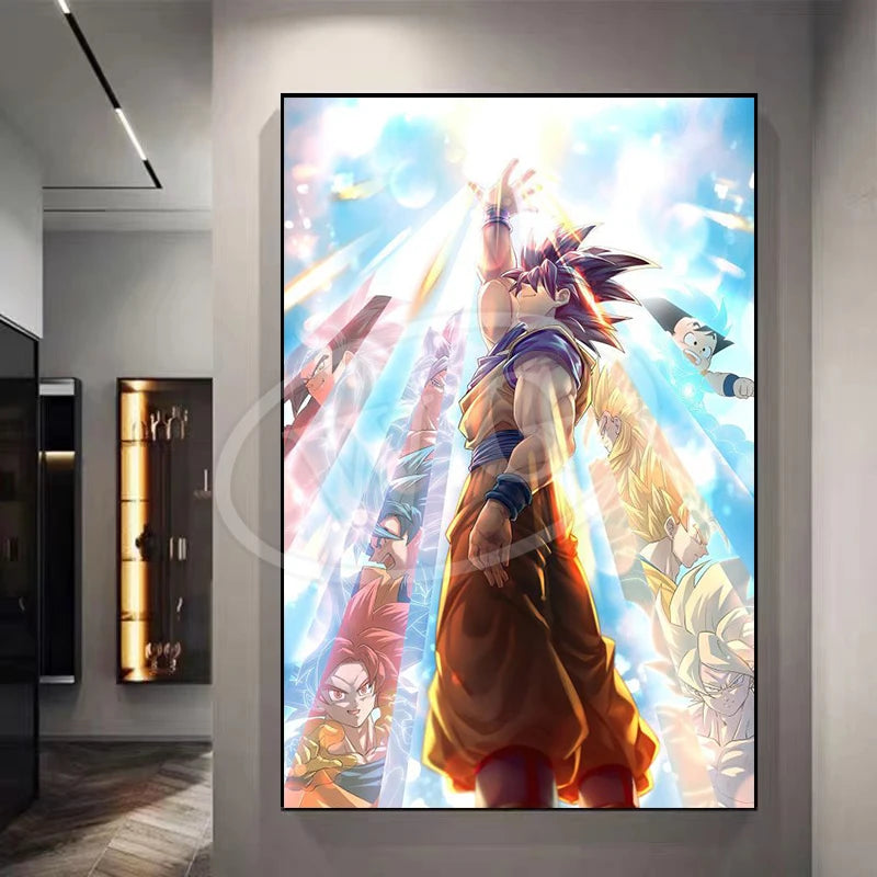 Pintura Decorativa Dragon Ball Sun Wukong Super Saiyan - Quadro de Anime Japonês para Sala ou Cômoda