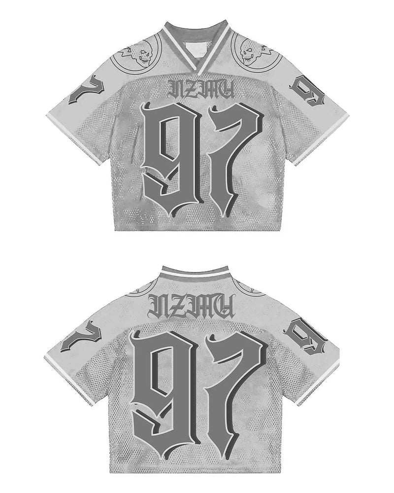 Camisa Americana Respirável Solta Unissex Manga Curta Streetwear