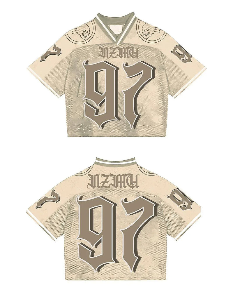 Camisa Americana Respirável Solta Unissex Manga Curta Streetwear