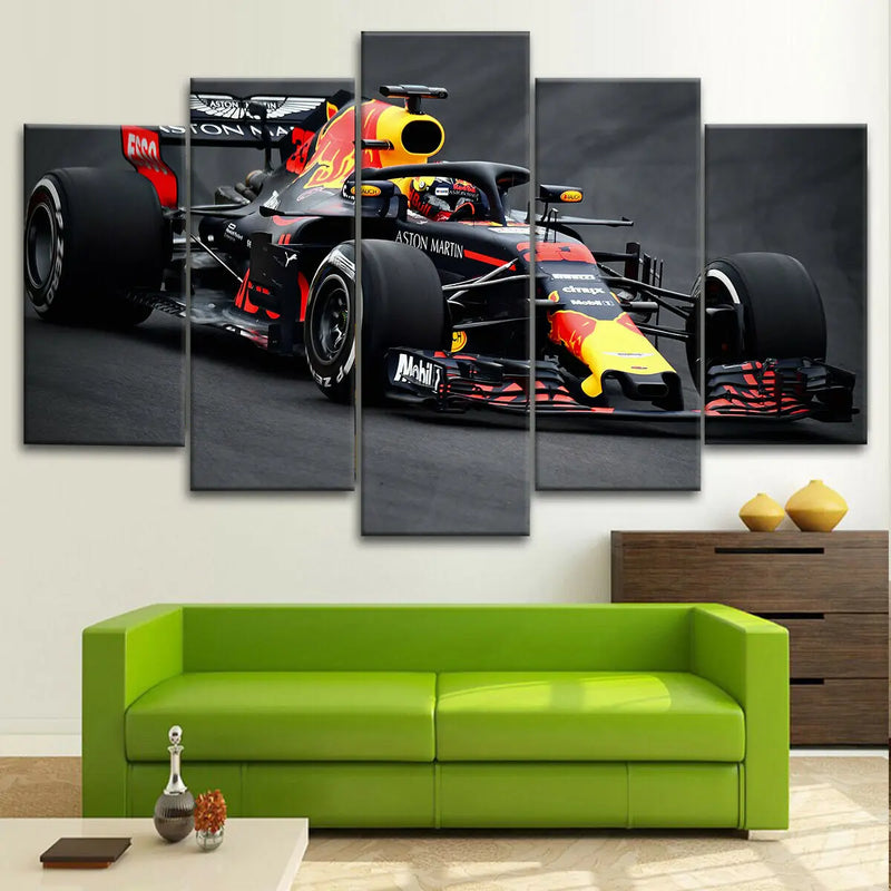 Pôster de Arte de Parede em Tela com 5 Painéis, Pintura de Carro de Corrida F1, Decoração para Casa, Imagem Modular, Impressão para Sala de Estar, Papel de Parede, Obra de Arte em Estrutura.