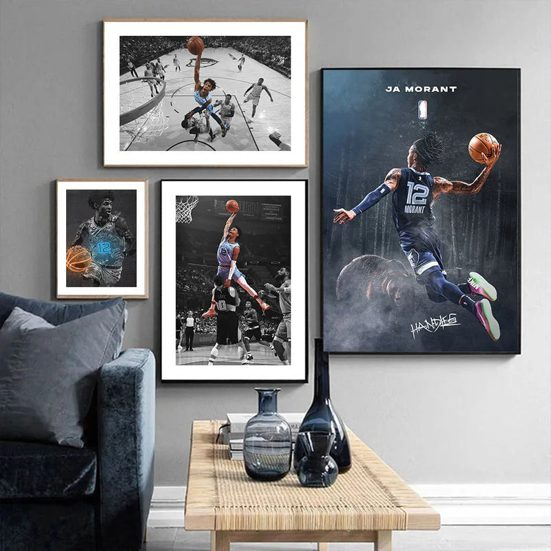 Pôsteres de Ja Morant, Jogador de Basquete, Impressos em Canvas para Decoração de Parede de Quarto de Menino