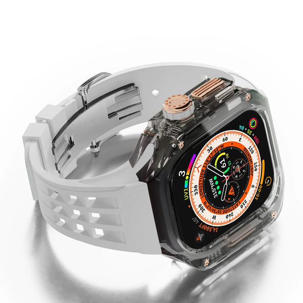 Capa transparente para Apple Watch Ultra 49mm, fecho borboleta, pulseira de silicone em várias cores.