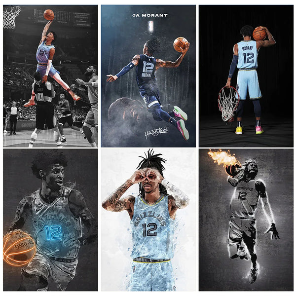 Pôsteres de Ja Morant, Jogador de Basquete, Impressos em Canvas para Decoração de Parede de Quarto de Menino