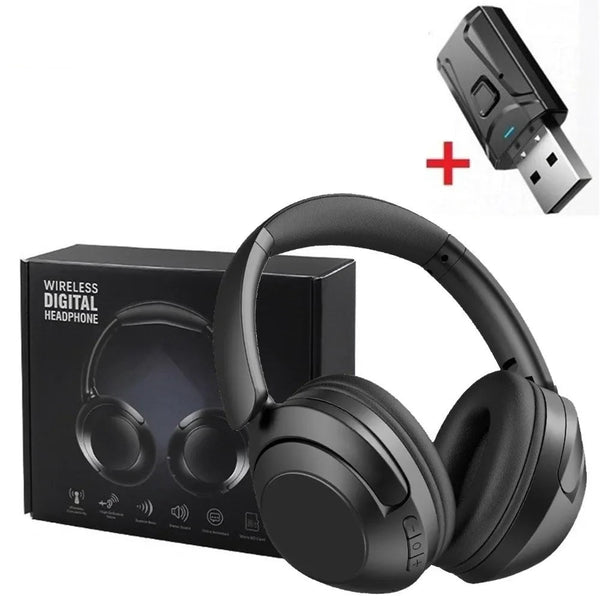 Fones de Ouvido Sem Fio 15h Bluetooth 5.3, com Almofadas Grandes e Adaptador USB para TV e PC.