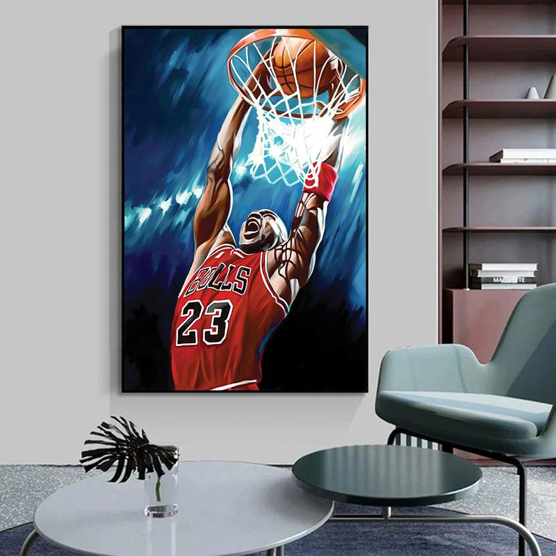 Pôster de Celebridades do Basquete Mundial: Pintura em Canvas para Decoração de Quarto de Menino.