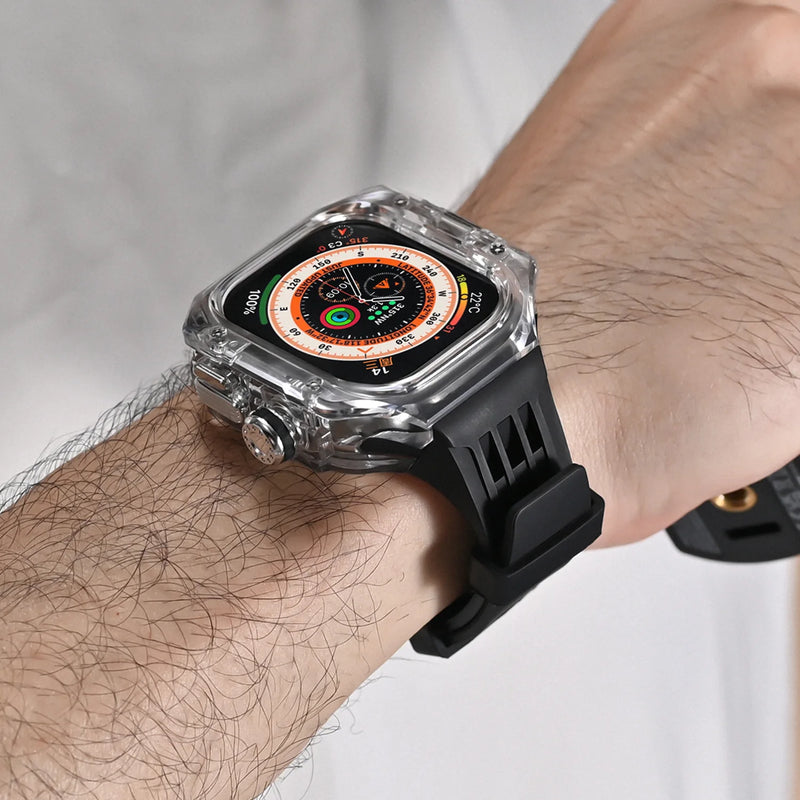 Capa transparente para Apple Watch Ultra 49mm, fecho borboleta, pulseira de silicone em várias cores.