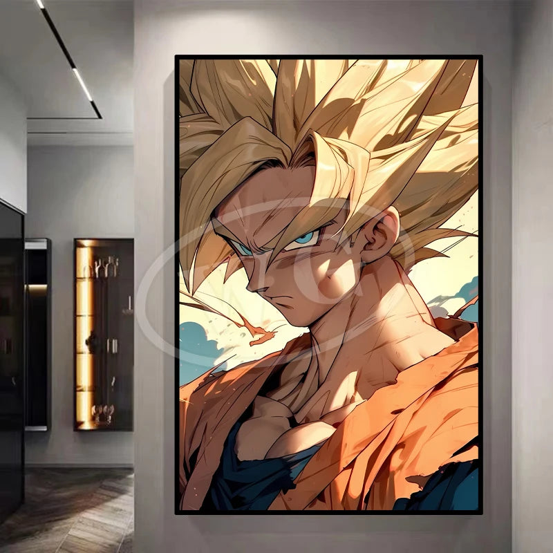 Pintura Decorativa Dragon Ball Sun Wukong Super Saiyan - Quadro de Anime Japonês para Sala ou Cômoda