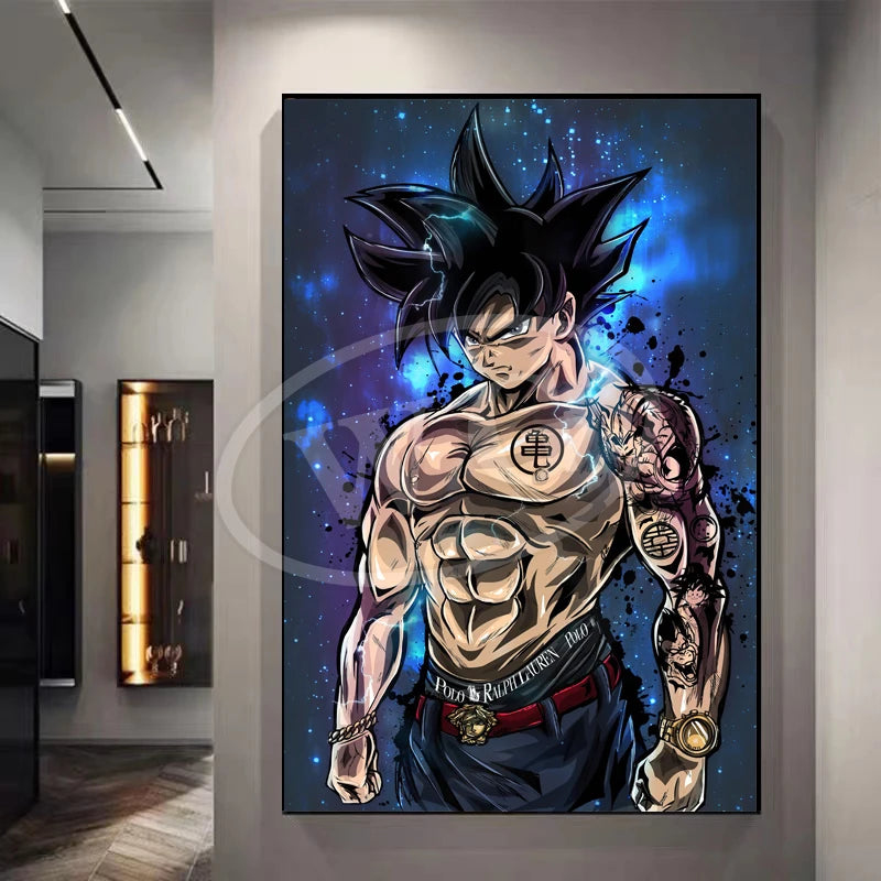 Pintura Decorativa Dragon Ball Sun Wukong Super Saiyan - Quadro de Anime Japonês para Sala ou Cômoda