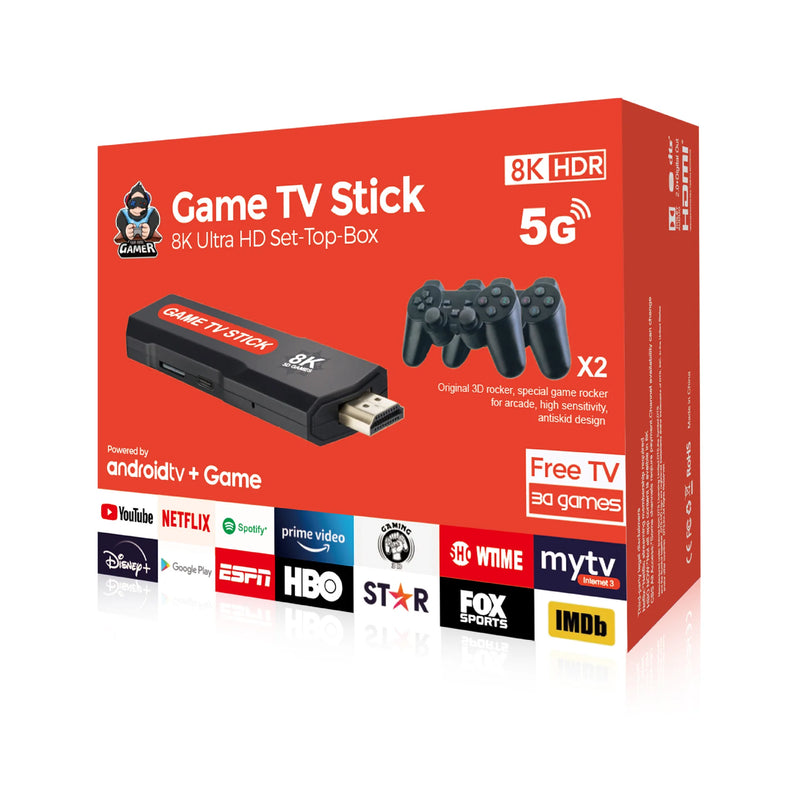 Game Stick USB 2.0 Dual System 8K com Controle Sem Fio e 64G, mais de 10.000 Jogos para PSP