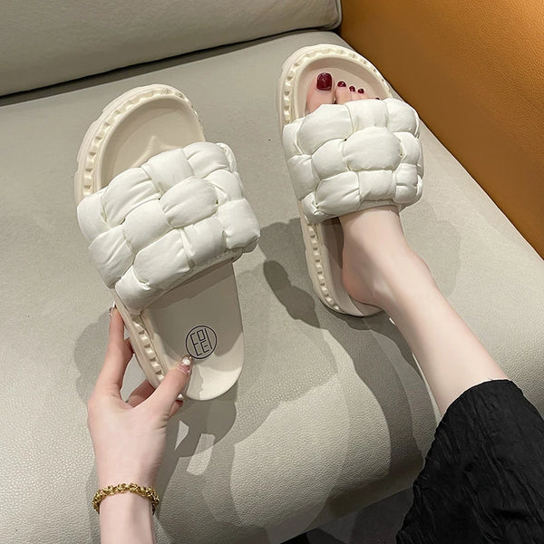 Chinelo de Praia, Plataforma, Bico Quadrado, Fluffy