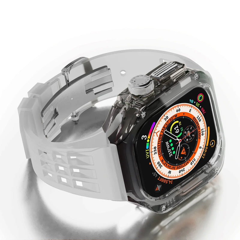 Capa transparente para Apple Watch Ultra 49mm, fecho borboleta, pulseira de silicone em várias cores.