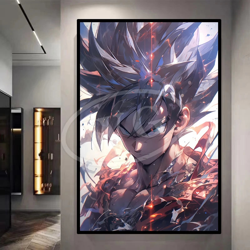 Pintura Decorativa Dragon Ball Sun Wukong Super Saiyan - Quadro de Anime Japonês para Sala ou Cômoda