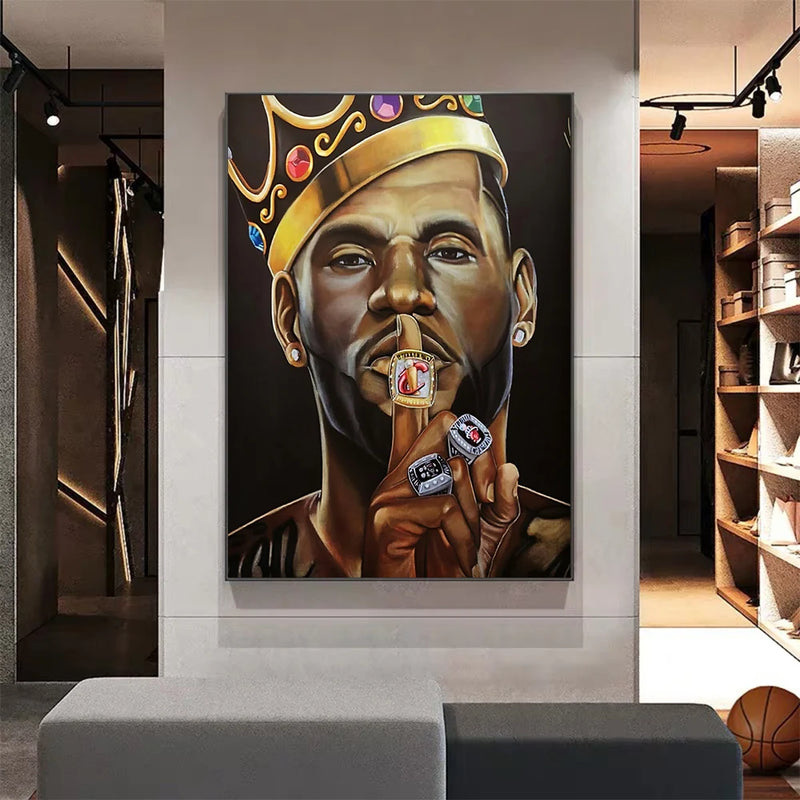 Pôster de Celebridades do Basquete Mundial: Pintura em Canvas para Decoração de Quarto de Menino.