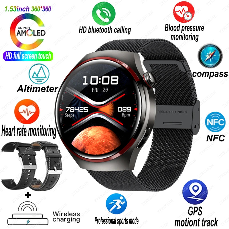 Watch 4 Pro: Smartwatch com GPS/ NFC e chamadas Bluetooth