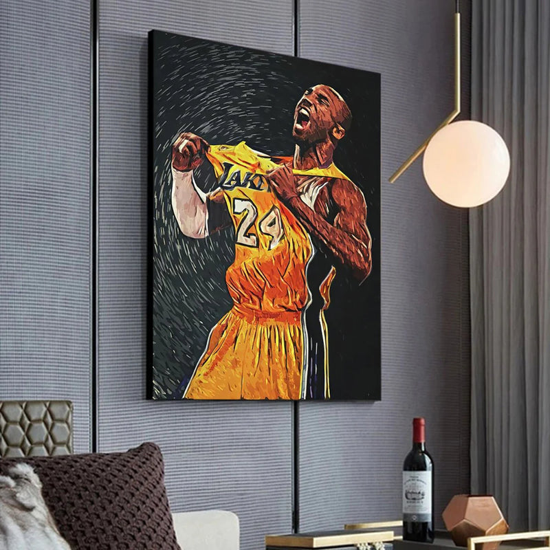 Pôster de Celebridades do Basquete Mundial: Pintura em Canvas para Decoração de Quarto de Menino.