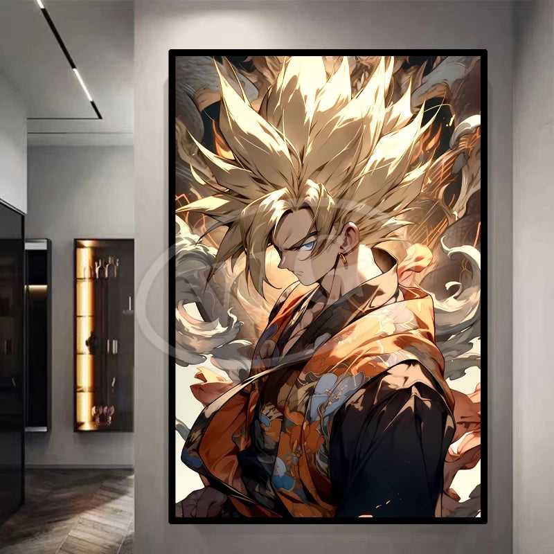 Pintura Decorativa Dragon Ball Sun Wukong Super Saiyan - Quadro de Anime Japonês para Sala ou Cômoda