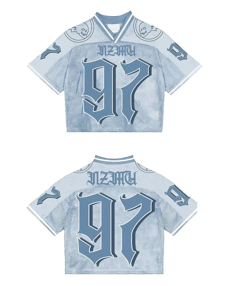 Camisa Americana Respirável Solta Unissex Manga Curta Streetwear