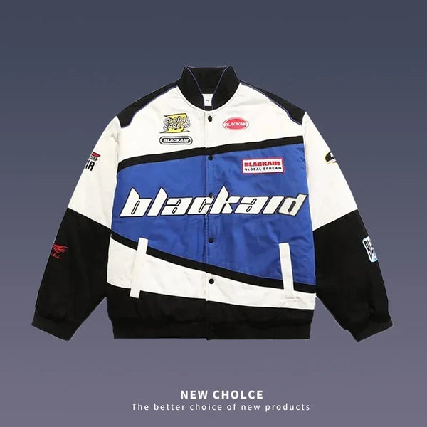 Jaqueta de Moto Streetwear com Bordado de Letra, Hip Hop Vintage, Algodão, Unissex