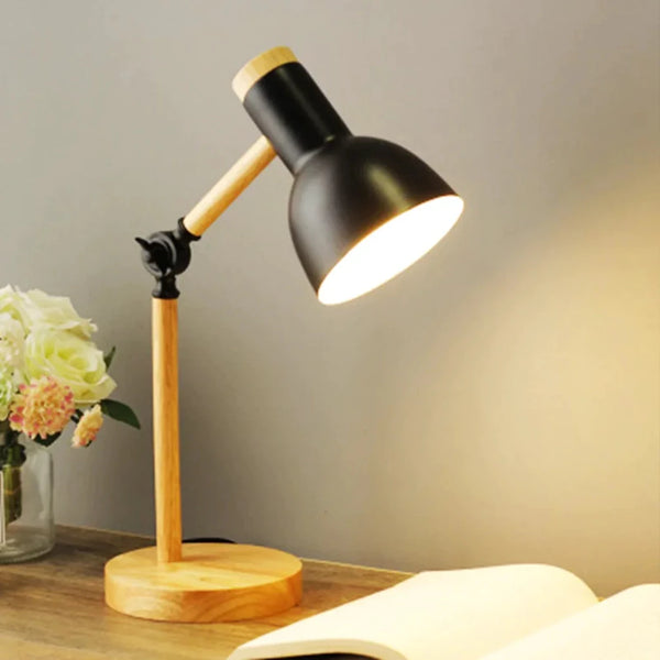 Luminária de Mesa Retrátil com Base de Madeira | Design Moderno e Compacto