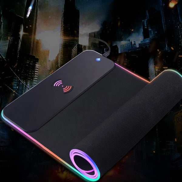 Mouse Pad Gamer Grande com LED RGB 7 Cores + Carregador Sem Fio 15W – HANKY-001