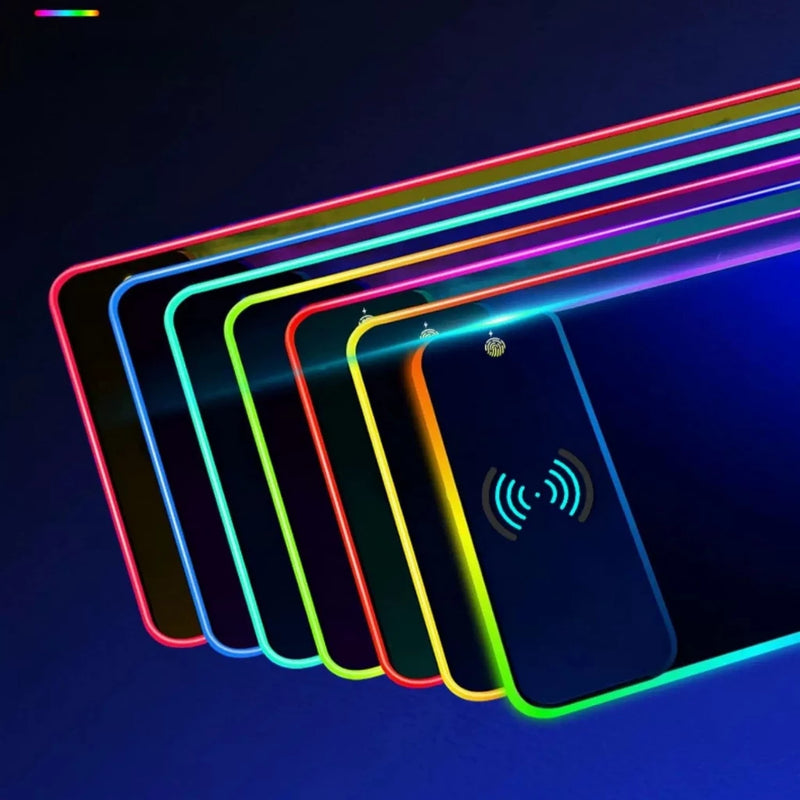 Mouse Pad Gamer Grande com LED RGB 7 Cores + Carregador Sem Fio 15W – HANKY-001