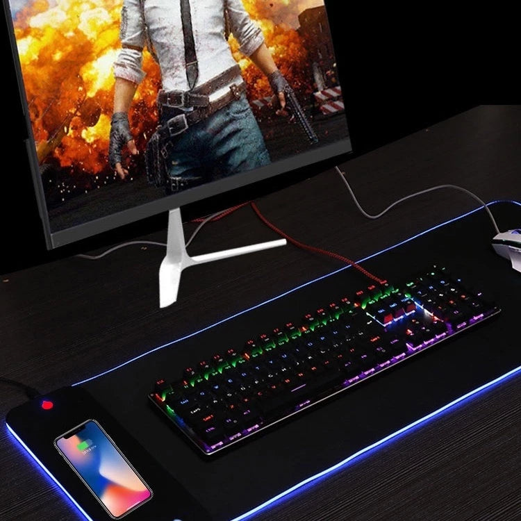 Mouse Pad Gamer Grande com LED RGB 7 Cores + Carregador Sem Fio 15W – HANKY-001