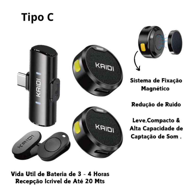 Mini Microfone de Lapela Duplo Sem Fio Magnético para iPhone e Android (Type-C)