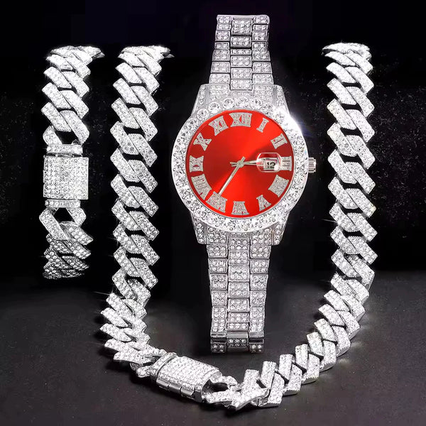Kit Premium Ice Cravejado | Cordão, Relógio e Pulseira