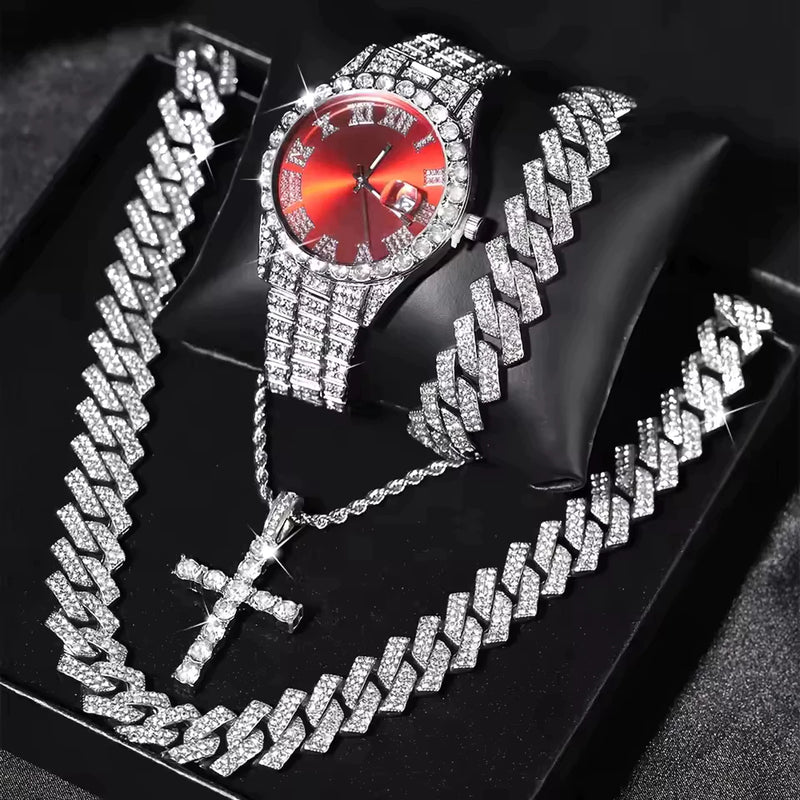 Kit Premium Ice Cravejado | Cordão, Relógio e Pulseira