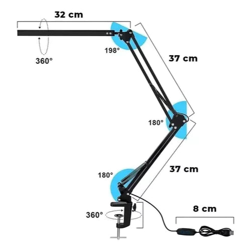 Luminária de Mesa Articulada | Regulável com Garra de Fixação