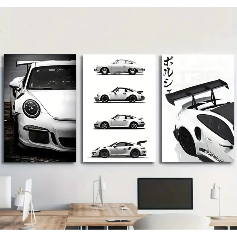 Kit 3 Quadros Porsche GT3 – Decorativo, Moderno e Luxuoso