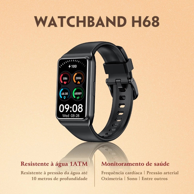 Relógio H68 – Tela HD, IP68, Oxímetro