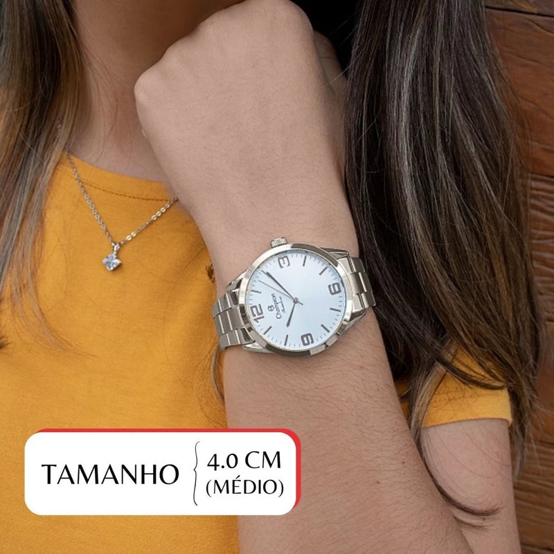 Relógio Champion Feminino CN29893C – Prata + Kit Colar e Brincos, Resistente à Água