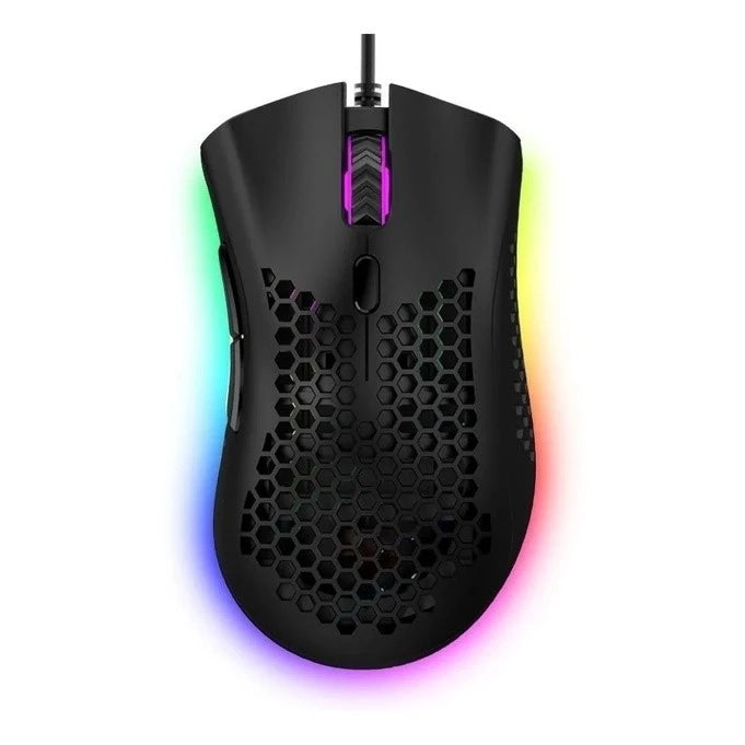 Mouse Gamer USB Colmeia – Ultraleve, LED RGB, 7200 DPI