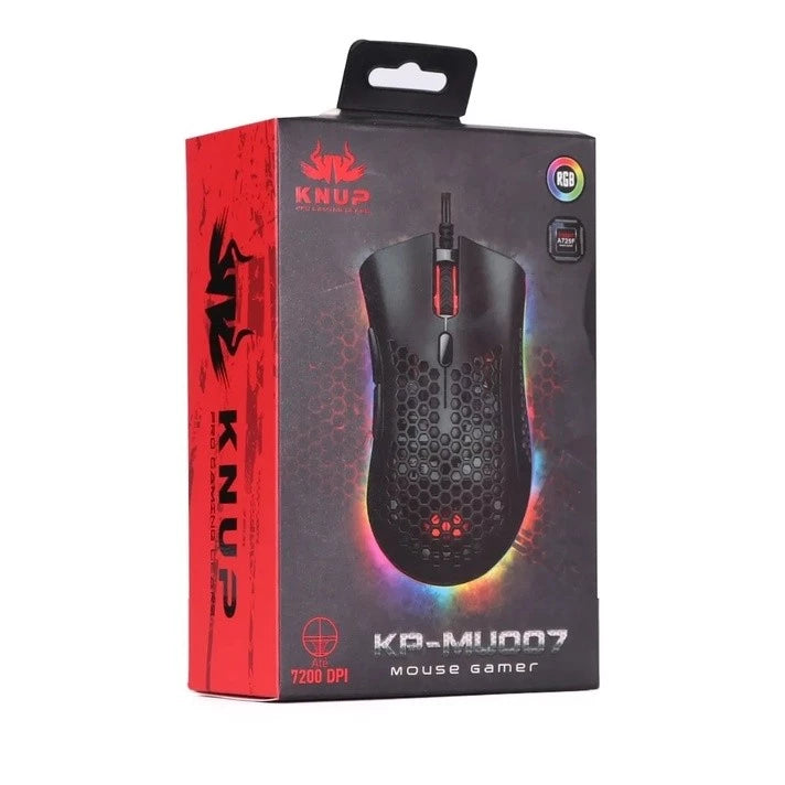 Mouse Gamer USB Colmeia – Ultraleve, LED RGB, 7200 DPI