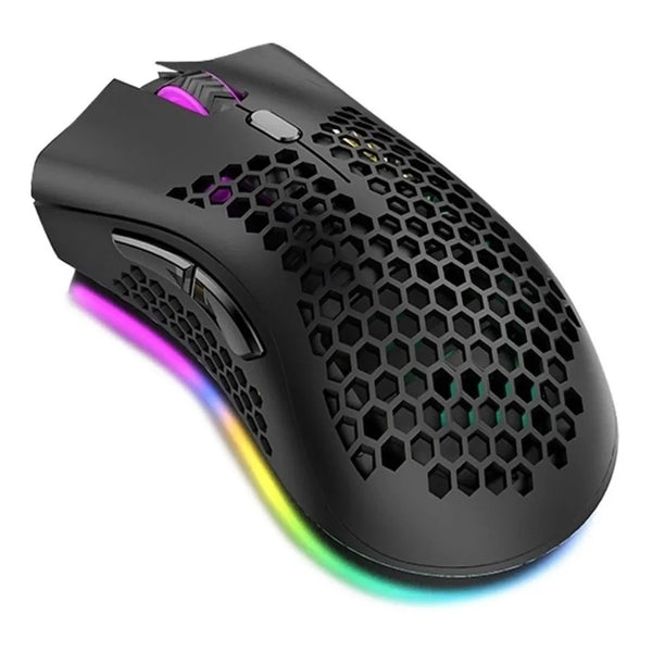 Mouse Gamer USB Colmeia – Ultraleve, LED RGB, 7200 DPI